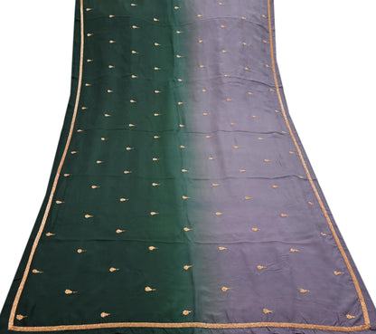 Rare Vintage Green & Purple Pure Silk Saree Hand Embroidered Fabric 6 Yards Sari Bollywood Party Wear Ethnic Designer Saree