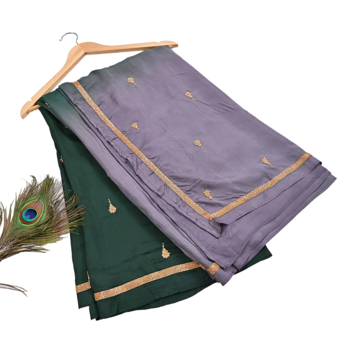 Rare Vintage Green & Purple Pure Silk Saree Hand Embroidered Fabric 6 Yards Sari Bollywood Party Wear Ethnic Designer Saree