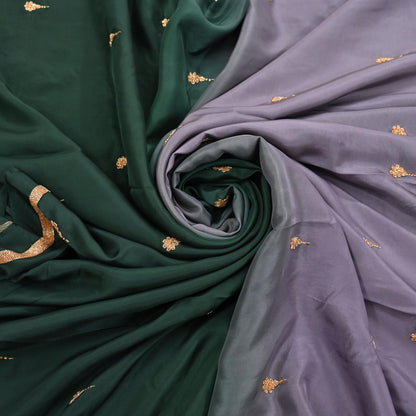 Rare Vintage Green & Purple Pure Silk Saree Hand Embroidered Fabric 6 Yards Sari Bollywood Party Wear Ethnic Designer Saree