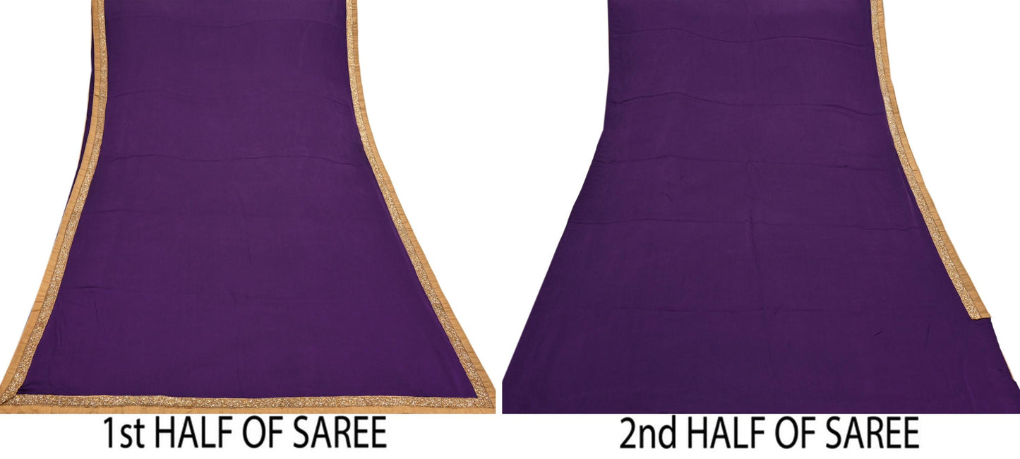 Rare Vintage Purple Pure Satin Silk Saree Hand Embroidered Fabric 6 Yards Sari Bollywood Party Wear Ethnic Designer Saree