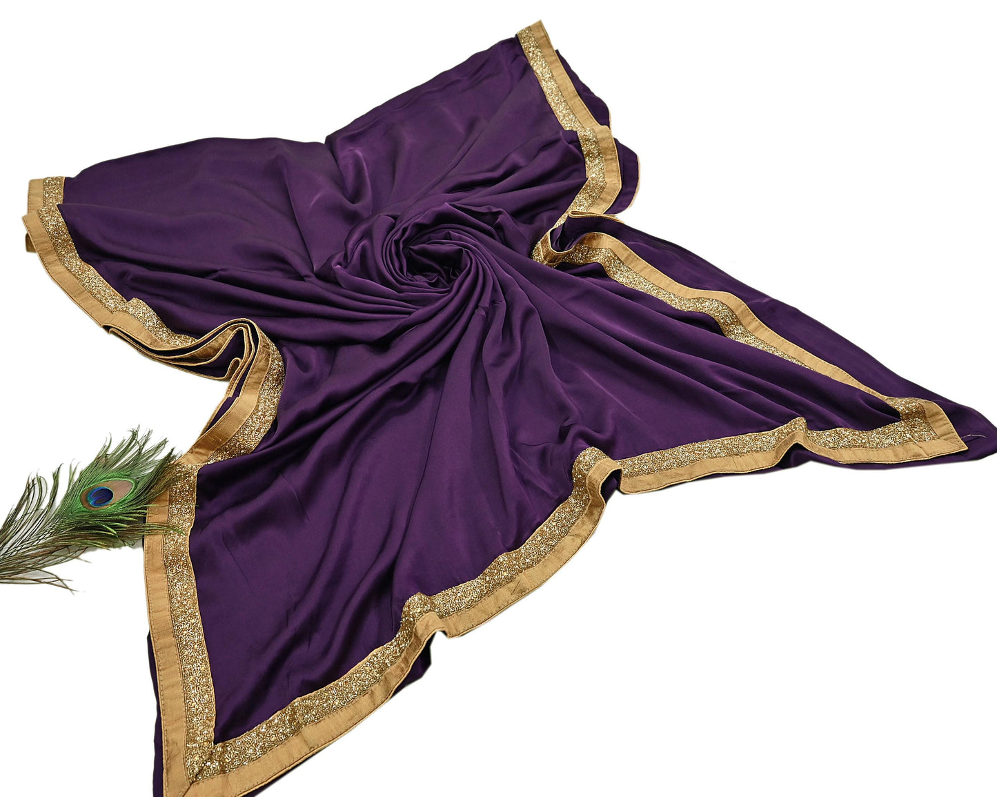 Rare Vintage Purple Pure Satin Silk Saree Hand Embroidered Fabric 6 Yards Sari Bollywood Party Wear Ethnic Designer Saree