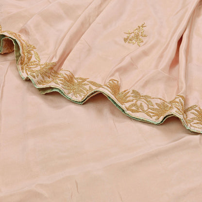 Rare Vintage Peach Pure Silk Saree Hand Embroidered Fabric 5.5 Yards Sari Bollywood Party Wear Ethnic Designer Saree