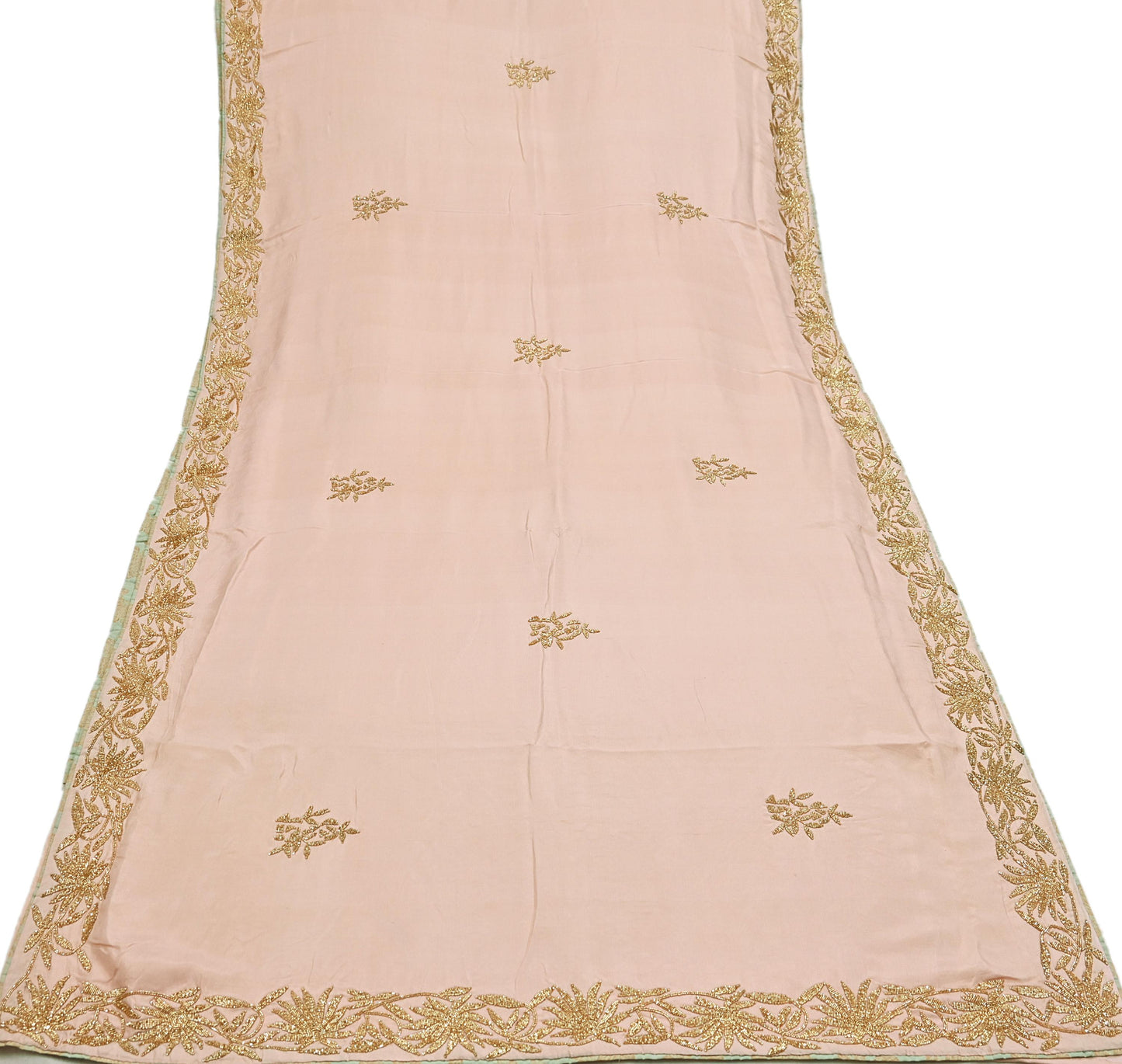 Rare Vintage Peach Pure Silk Saree Hand Embroidered Fabric 5.5 Yards Sari Bollywood Party Wear Ethnic Designer Saree