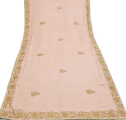 Rare Vintage Peach Pure Silk Saree Hand Embroidered Fabric 5.5 Yards Sari Bollywood Party Wear Ethnic Designer Saree
