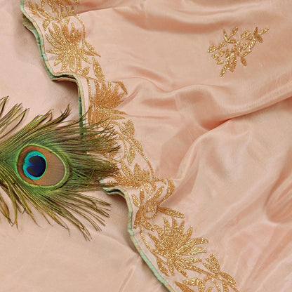 Rare Vintage Peach Pure Silk Saree Hand Embroidered Fabric 5.5 Yards Sari Bollywood Party Wear Ethnic Designer Saree
