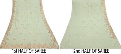 Rare Vintage Green Pure Silk Saree Hand Embroidered Designer Sabyasachi Sari 6 Yard Bollywood Party Wear