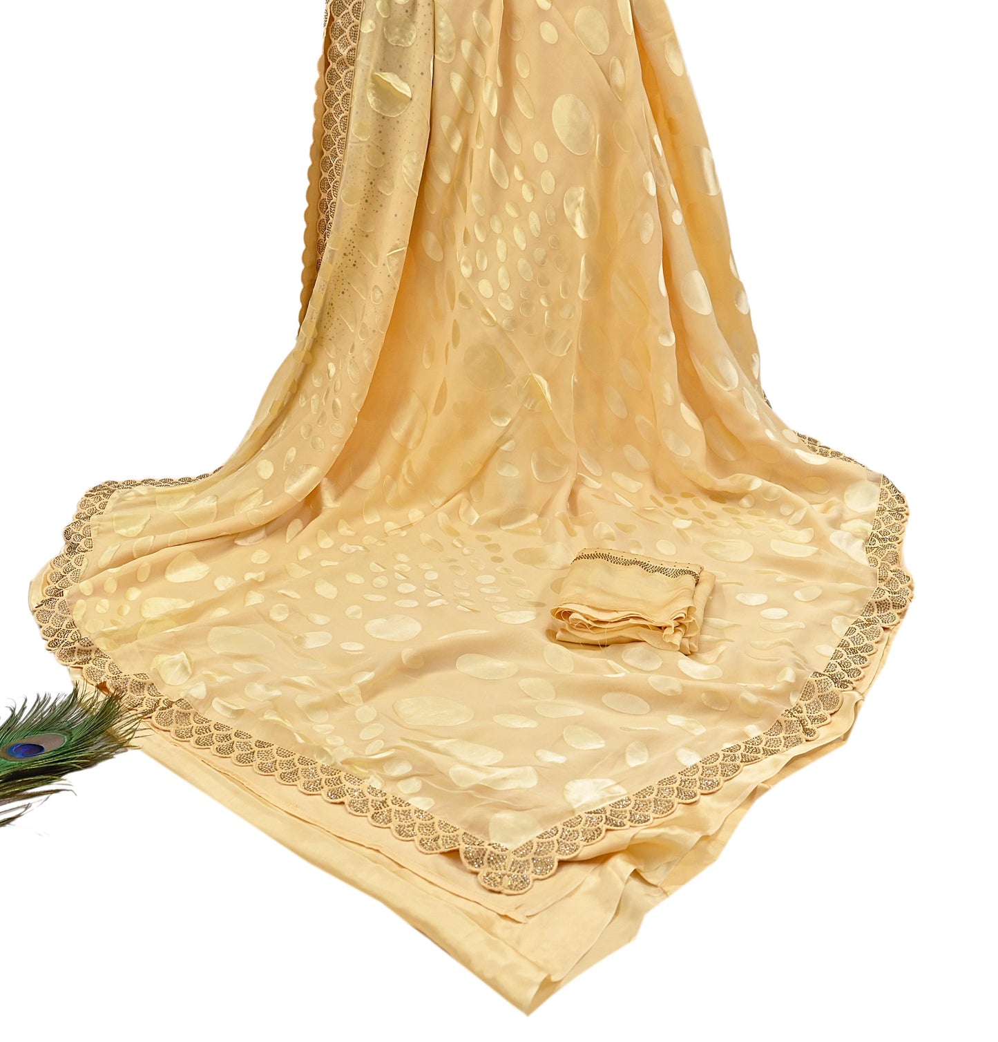 Rare Vintage Yellow Pure Chiffon Silk Saree Hand Embroidered Brasso Fabric 6 Yard Sari Bollywood Party Wear Ethnic Saree with Blouse Fabric