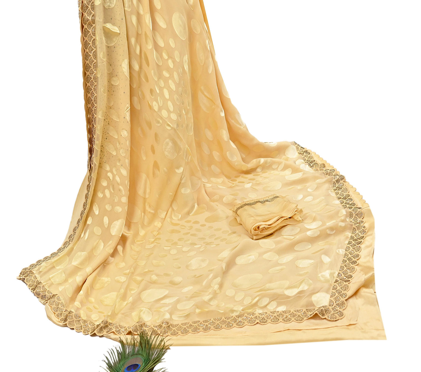 Rare Vintage Yellow Pure Chiffon Silk Saree Hand Embroidered Brasso Fabric 6 Yard Sari Bollywood Party Wear Ethnic Saree with Blouse Fabric
