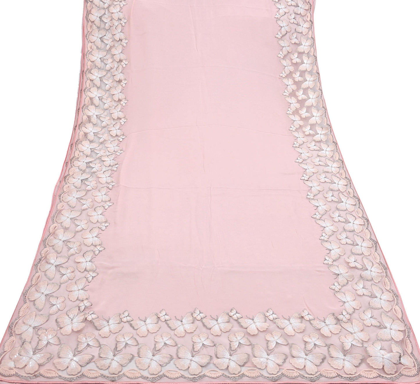 Rare Vintage Pink Blend Georgette Saree Hand Embroidered Fabric 6 Yard Sari Bollywood Party Wear Ethnic Saree with Blouse Fabric