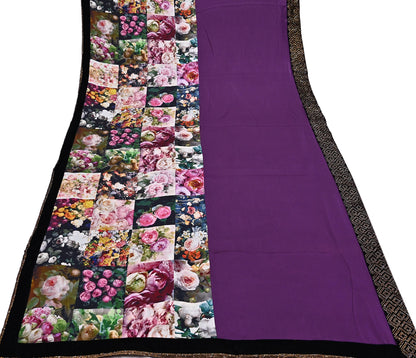 Rare Vintage Purple Pure Satin Silk Saree Hand Embroidered Fabric 6 Yards Sari Bollywood Party Wear Ethnic Designer Saree