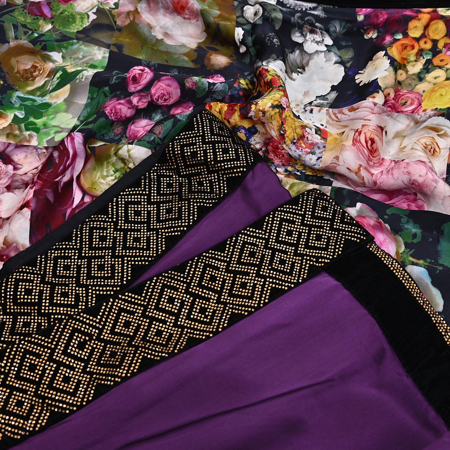Rare Vintage Purple Pure Satin Silk Saree Hand Embroidered Fabric 6 Yards Sari Bollywood Party Wear Ethnic Designer Saree