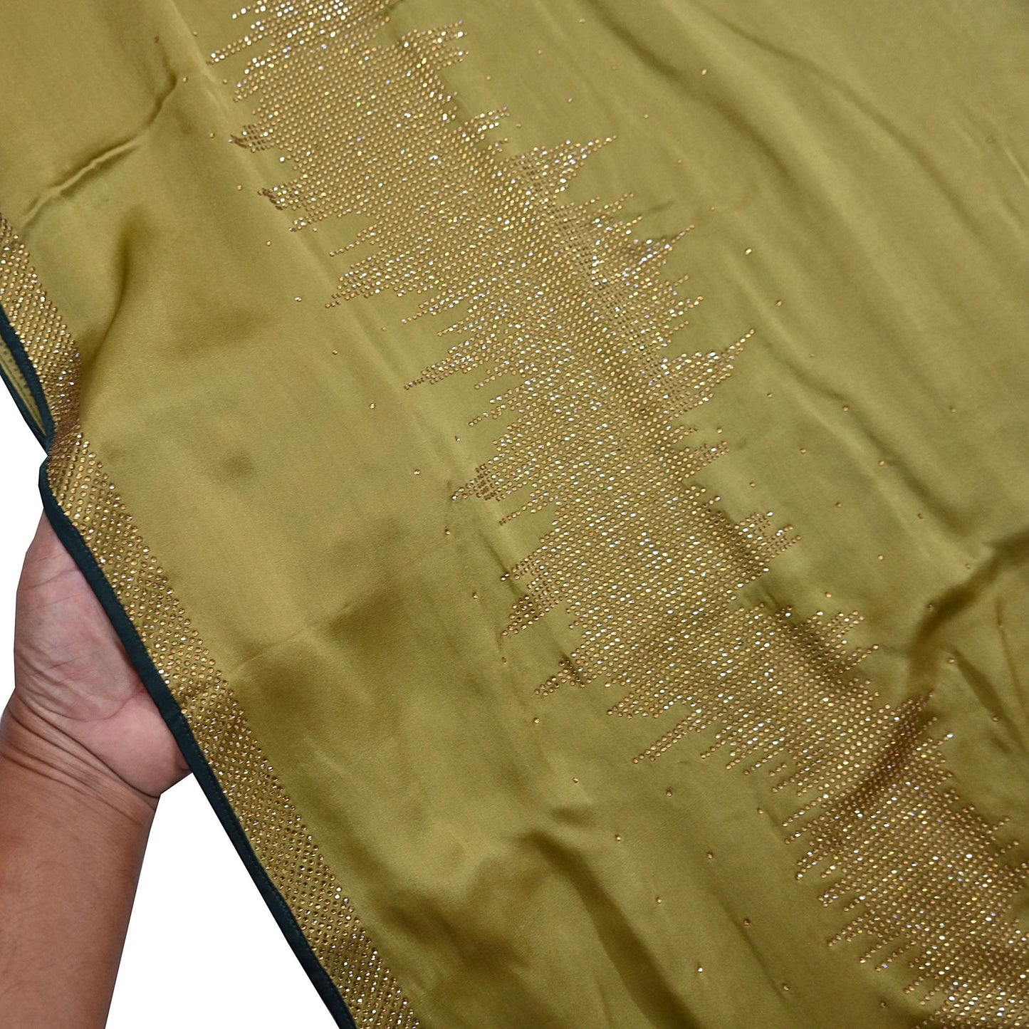 Rare Vintage Henna Green Pure Satin Silk Saree Hand Embroidered Fabric 6 Yards Sari Bollywood Party Wear Ethnic Designer Saree