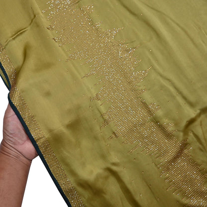 Rare Vintage Henna Green Pure Satin Silk Saree Hand Embroidered Fabric 6 Yards Sari Bollywood Party Wear Ethnic Designer Saree