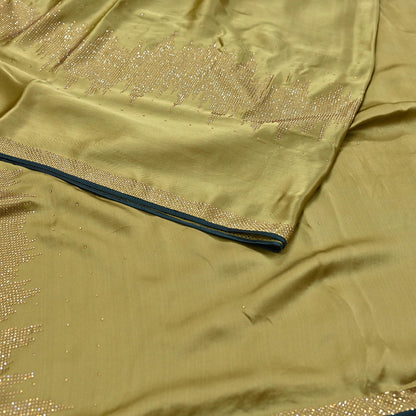 Rare Vintage Henna Green Pure Satin Silk Saree Hand Embroidered Fabric 6 Yards Sari Bollywood Party Wear Ethnic Designer Saree
