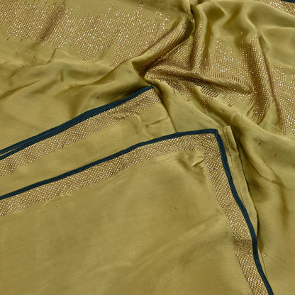 Rare Vintage Henna Green Pure Satin Silk Saree Hand Embroidered Fabric 6 Yards Sari Bollywood Party Wear Ethnic Designer Saree