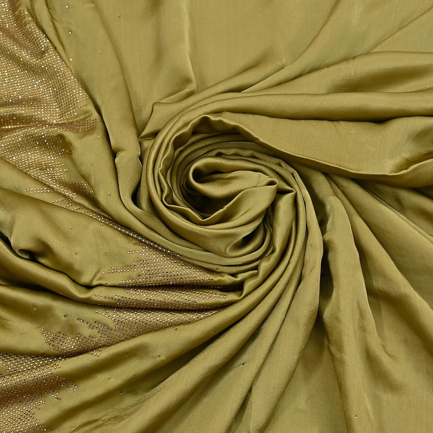 Rare Vintage Henna Green Pure Satin Silk Saree Hand Embroidered Fabric 6 Yards Sari Bollywood Party Wear Ethnic Designer Saree