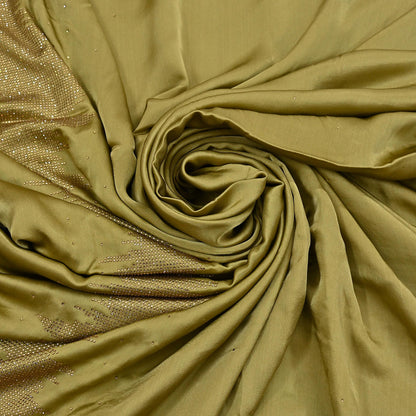 Rare Vintage Henna Green Pure Satin Silk Saree Hand Embroidered Fabric 6 Yards Sari Bollywood Party Wear Ethnic Designer Saree