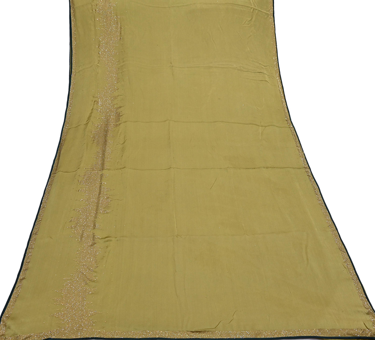 Rare Vintage Henna Green Pure Satin Silk Saree Hand Embroidered Fabric 6 Yards Sari Bollywood Party Wear Ethnic Designer Saree