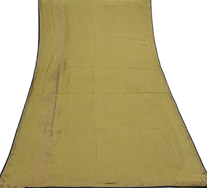 Rare Vintage Henna Green Pure Satin Silk Saree Hand Embroidered Fabric 6 Yards Sari Bollywood Party Wear Ethnic Designer Saree