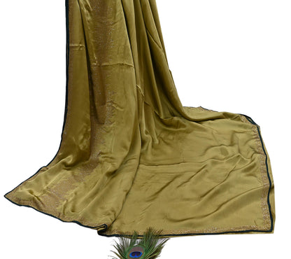 Rare Vintage Henna Green Pure Satin Silk Saree Hand Embroidered Fabric 6 Yards Sari Bollywood Party Wear Ethnic Designer Saree
