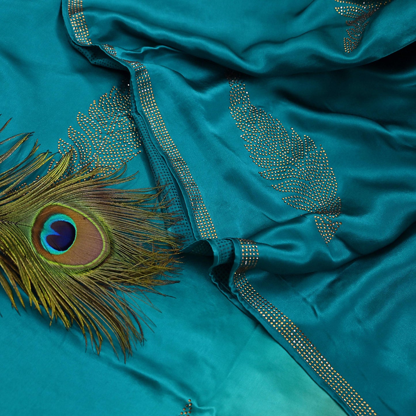 Rare Vintage Golden & Green Pure Satin Silk Saree Hand Embroidered Fabric 6 Yards Sari Bollywood Party Wear Ethnic Designer Saree