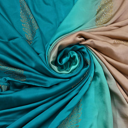 Rare Vintage Golden & Green Pure Satin Silk Saree Hand Embroidered Fabric 6 Yards Sari Bollywood Party Wear Ethnic Designer Saree