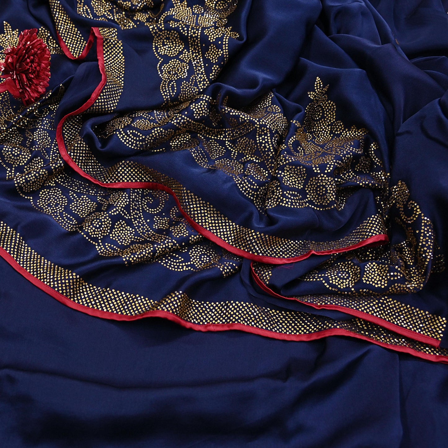 Rare Vintage Blue Pure Satin Silk Saree Hand Embroidered Fabric 6 Yards Sari Bollywood Party Wear Ethnic Saree with padded Blouse size 38"