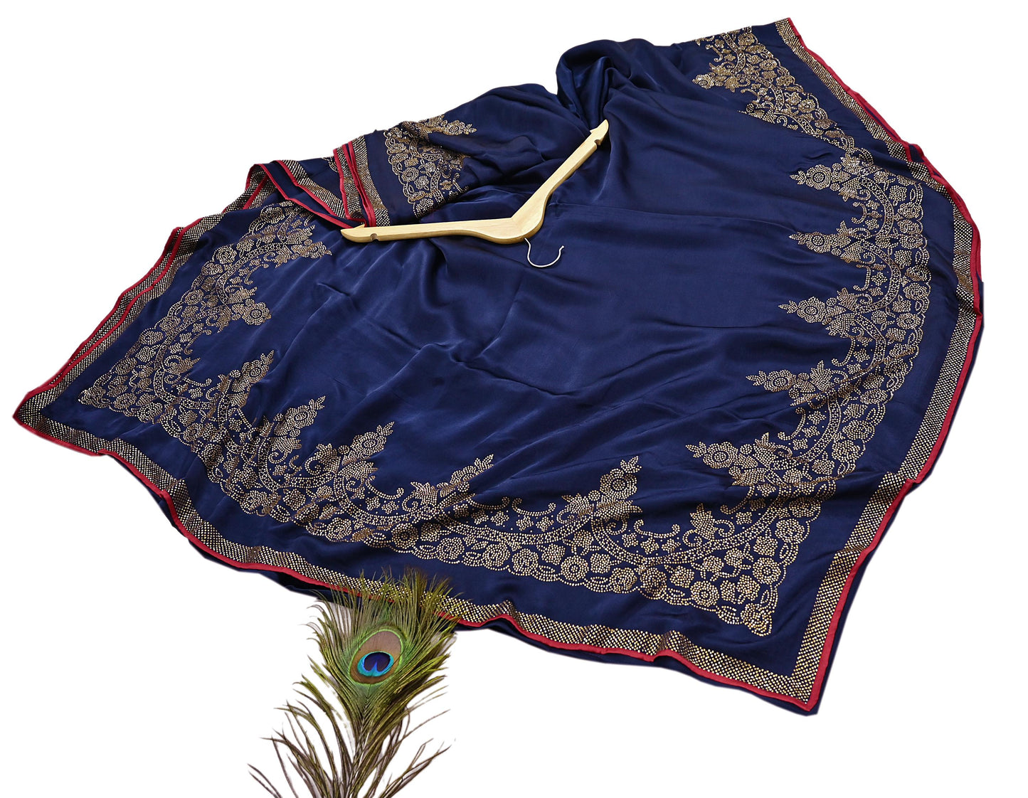 Rare Vintage Blue Pure Satin Silk Saree Hand Embroidered Fabric 6 Yards Sari Bollywood Party Wear Ethnic Saree with padded Blouse size 38"