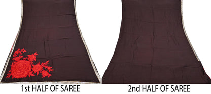 Indian Rare Vintage Zardozi Sarees Brown Pure Silk Hand Embroidered Sari Fabric 5.5 Yards Sewing Ethnic Mirror