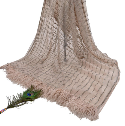 Vintage Pink Net Saree Heavy Hand Embroidery 6 Yards Soft Mesh Fabric Ideal for Crafting Wedding Wear Bollywood sarees
