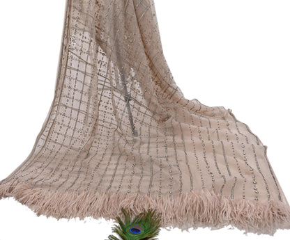 Vintage Pink Net Saree Heavy Hand Embroidery 6 Yards Soft Mesh Fabric Ideal for Crafting Wedding Wear Bollywood sarees
