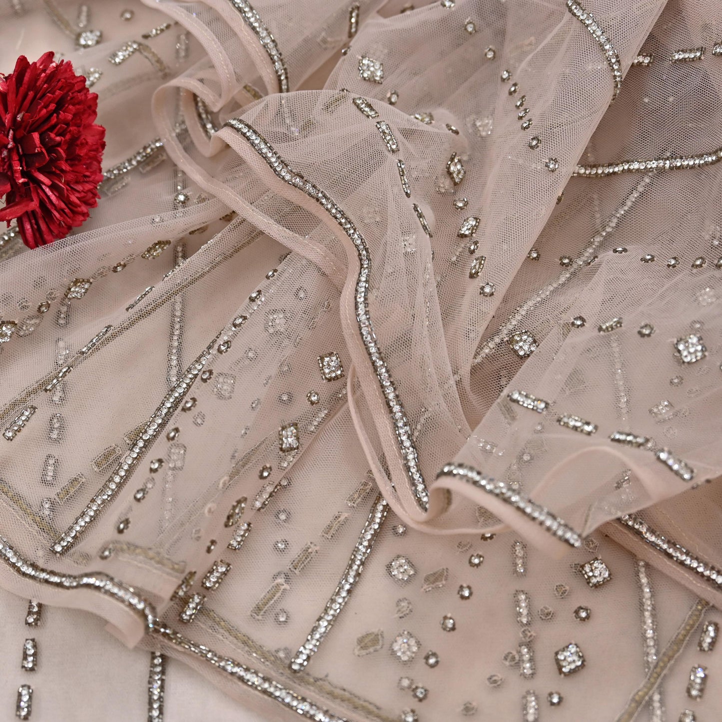 Vintage Pink Net Saree Heavy Hand Embroidery 6 Yards Soft Mesh Fabric Ideal for Crafting Wedding Wear Bollywood sarees