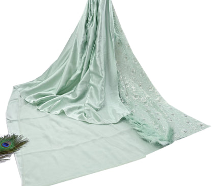 Vintage Green Satin Silk & Net Saree Heavy Hand Embroidery 5.5 Yards Soft Mesh Fabric Ideal for Crafting Wedding Wear Bollywood sarees