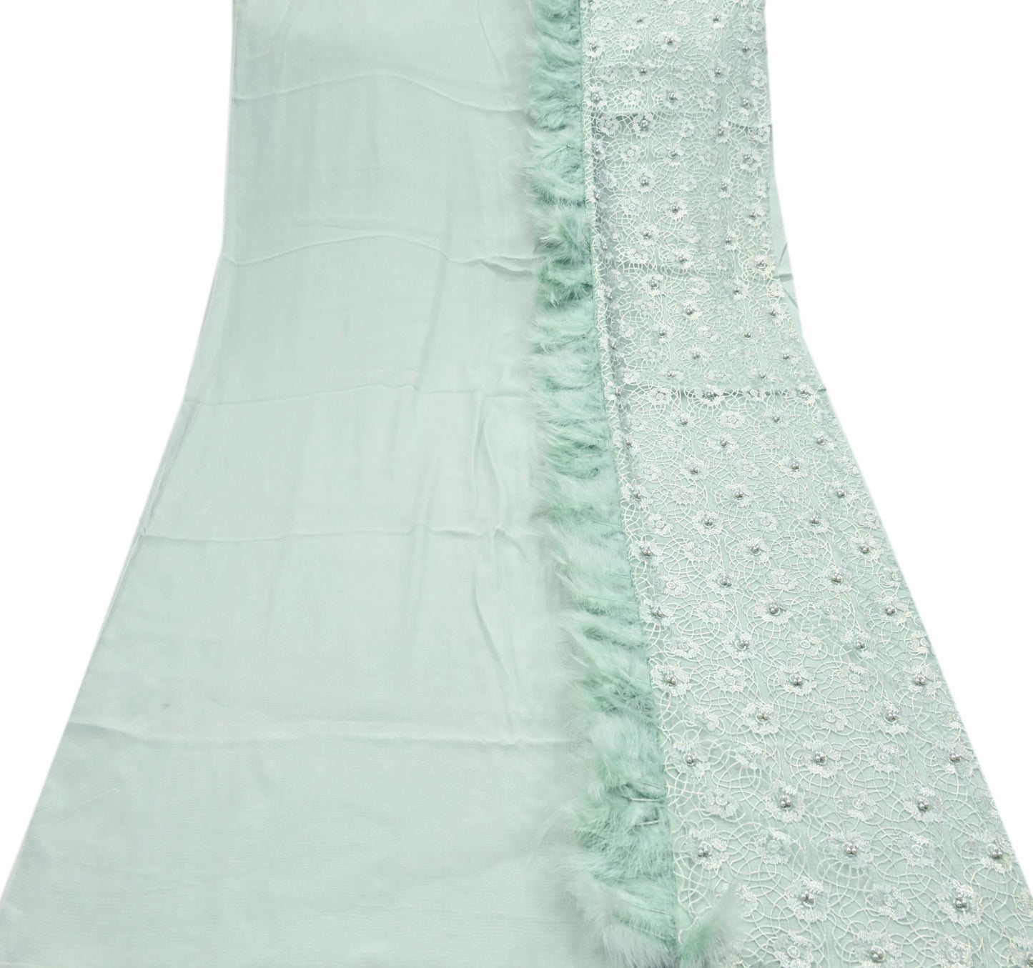 Vintage Green Satin Silk & Net Saree Heavy Hand Embroidery 5.5 Yards Soft Mesh Fabric Ideal for Crafting Wedding Wear Bollywood sarees