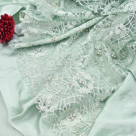 Vintage Green Satin Silk & Net Saree Heavy Hand Embroidery 5.5 Yards Soft Mesh Fabric Ideal for Crafting Wedding Wear Bollywood sarees