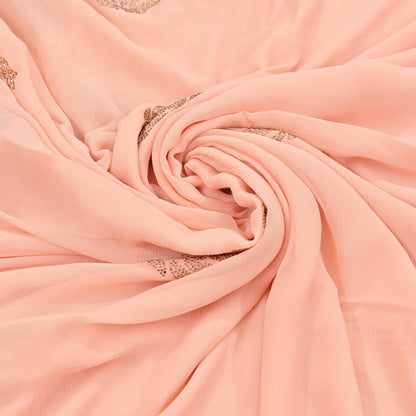 Rare Vintage Peach Pure Chiffon Silk Saree Hand Embroidered Fabric 6 Yards Sari Bollywood Party Wear Ethnic saree