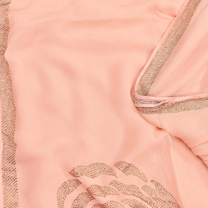Rare Vintage Peach Pure Chiffon Silk Saree Hand Embroidered Fabric 6 Yards Sari Bollywood Party Wear Ethnic saree