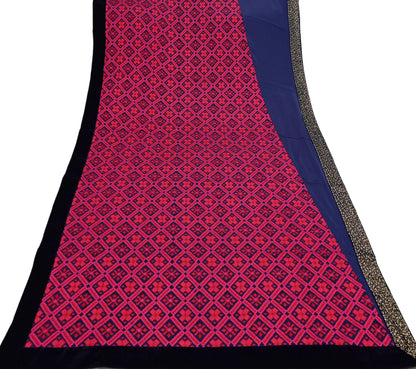 Rare Vintage Blue Georgette & Satin Silk Saree Embroidered Fabric 6 Yard Sari Bollywood Party Wear Designer Saree with blouse fabric