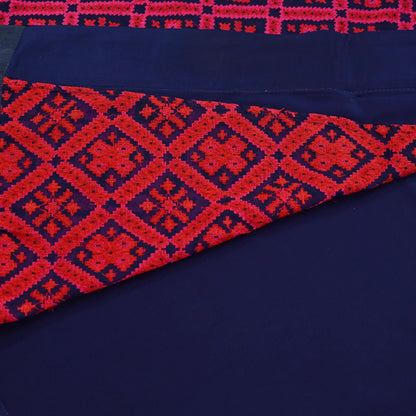 Rare Vintage Blue Georgette & Satin Silk Saree Embroidered Fabric 6 Yard Sari Bollywood Party Wear Designer Saree with blouse fabric