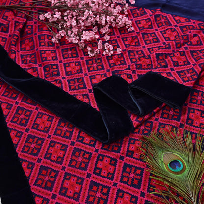 Rare Vintage Blue Georgette & Satin Silk Saree Embroidered Fabric 6 Yard Sari Bollywood Party Wear Designer Saree with blouse fabric