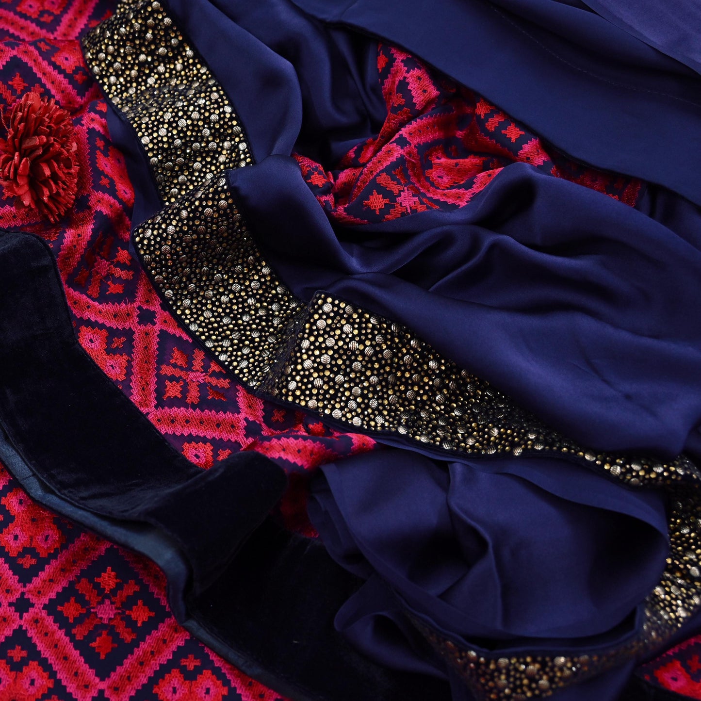 Rare Vintage Blue Georgette & Satin Silk Saree Embroidered Fabric 6 Yard Sari Bollywood Party Wear Designer Saree with blouse fabric