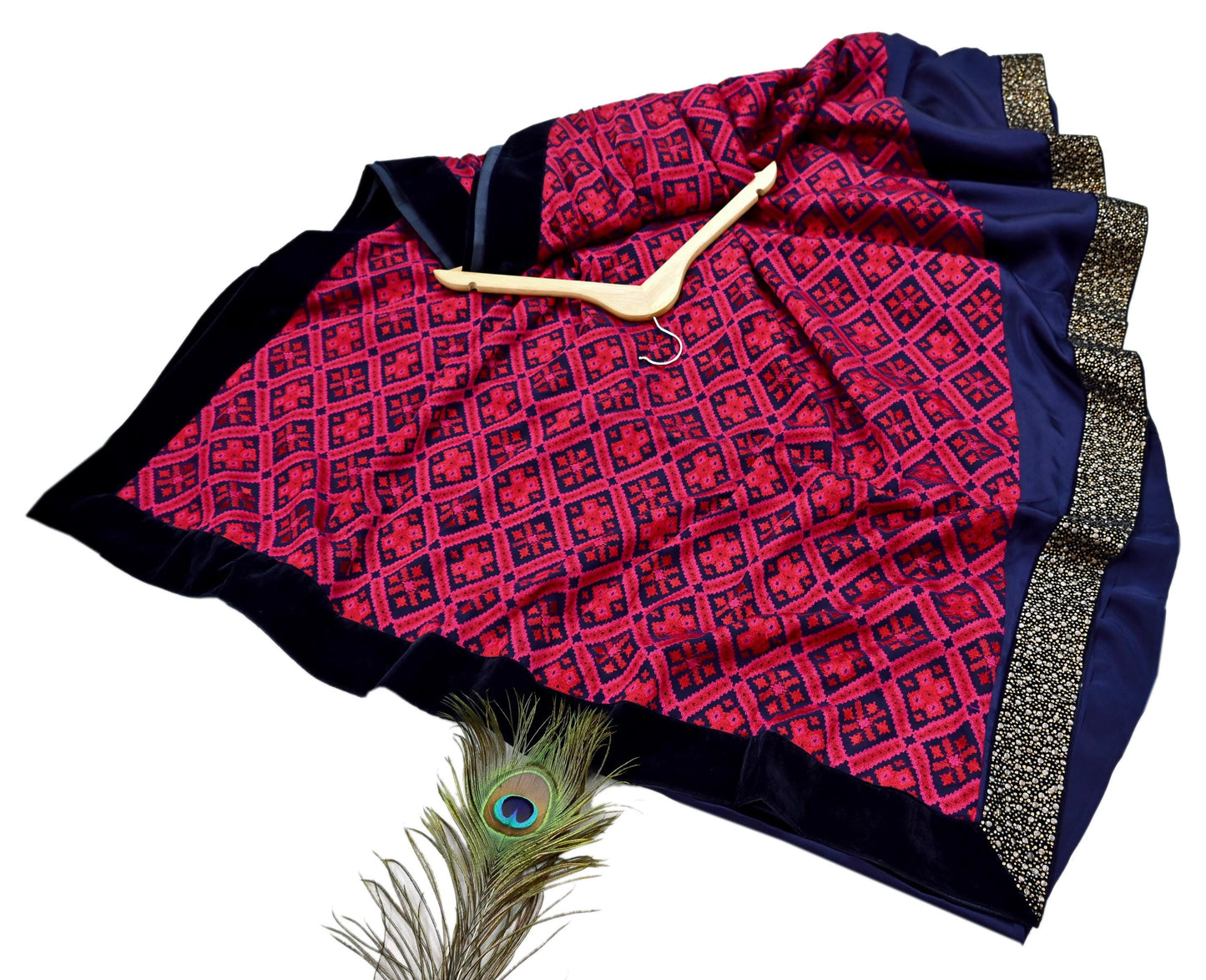 Rare Vintage Blue Georgette & Satin Silk Saree Embroidered Fabric 6 Yard Sari Bollywood Party Wear Designer Saree with blouse fabric