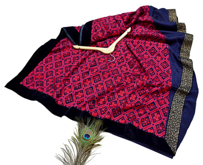 Rare Vintage Blue Georgette & Satin Silk Saree Embroidered Fabric 6 Yard Sari Bollywood Party Wear Designer Saree with blouse fabric