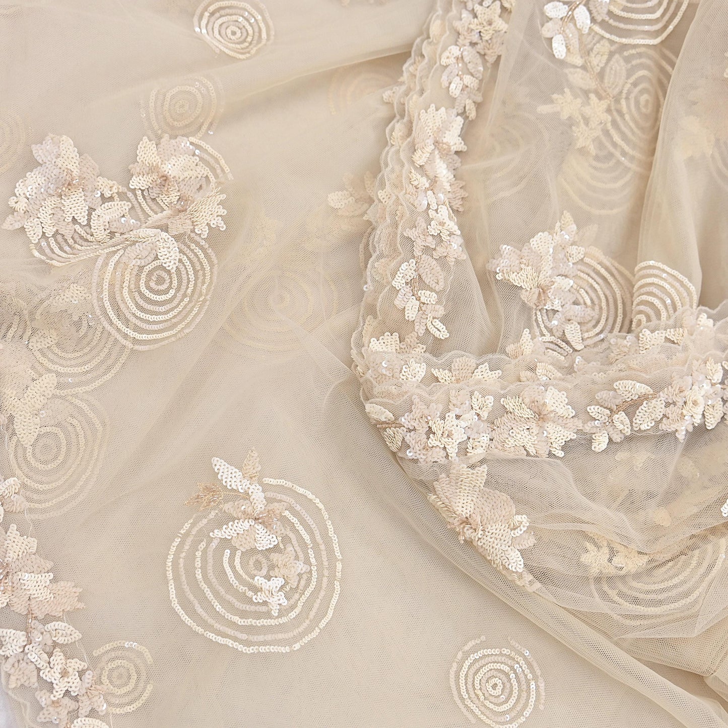 Rare Ivory Net Saree Hand Embroidered Designer Anamika Khanna Sari 6 Yard Bollywood Party Wear