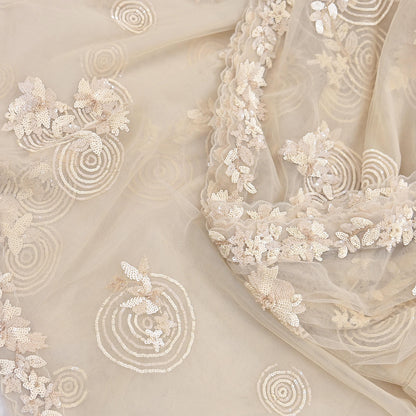 Rare Ivory Net Saree Hand Embroidered Designer Anamika Khanna Sari 6 Yard Bollywood Party Wear
