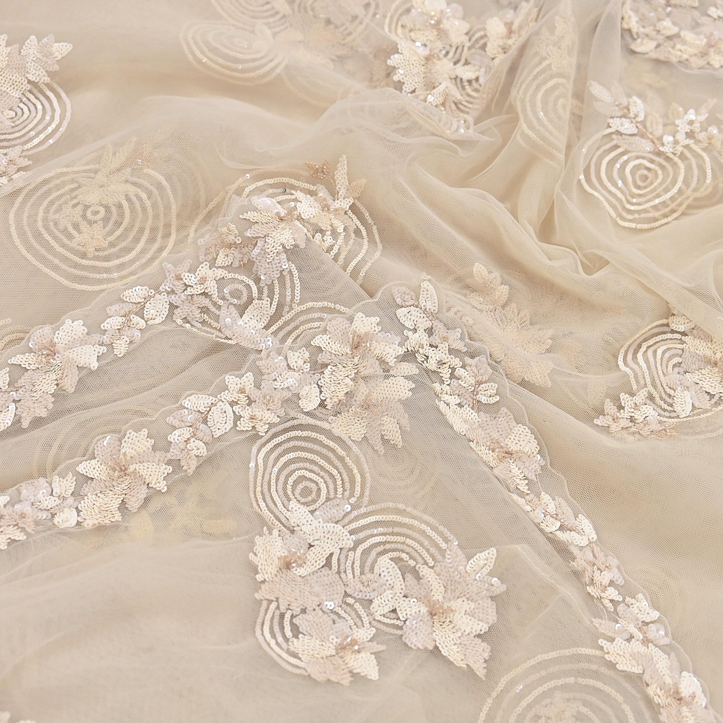 Rare Ivory Net Saree Hand Embroidered Designer Anamika Khanna Sari 6 Yard Bollywood Party Wear