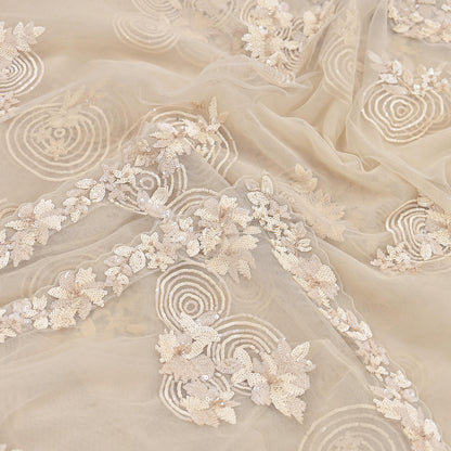 Rare Ivory Net Saree Hand Embroidered Designer Anamika Khanna Sari 6 Yard Bollywood Party Wear