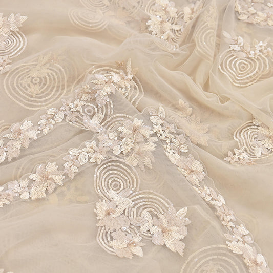 Rare Ivory Net Saree Hand Embroidered Designer Anamika Khanna Sari 6 Yard Bollywood Party Wear