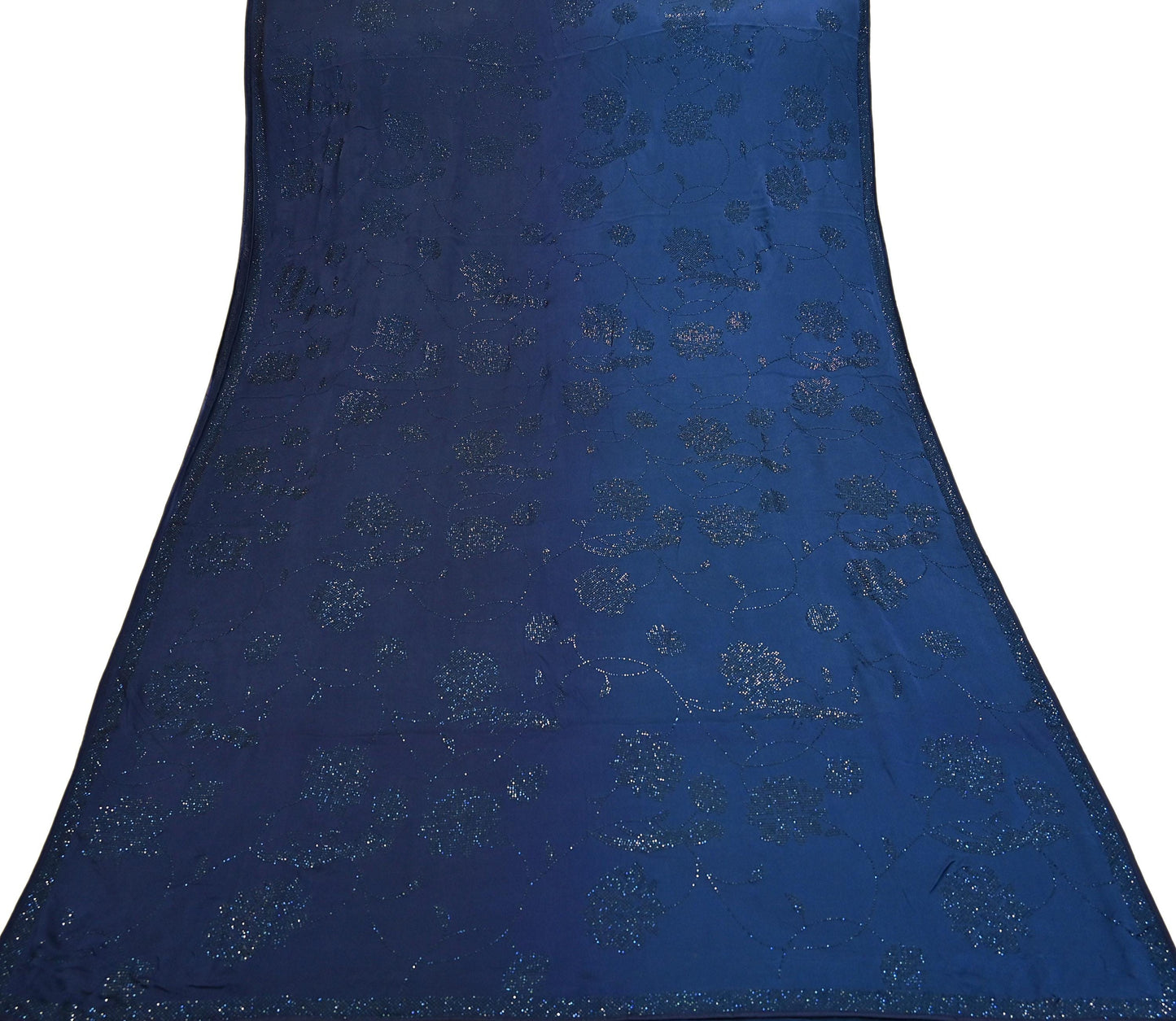 Rare Vintage Blue Pure Satin Silk Saree Hand Embroidered Fabric 5.5 Yards Sari Bollywood Party Wear Ethnic Designer Saree