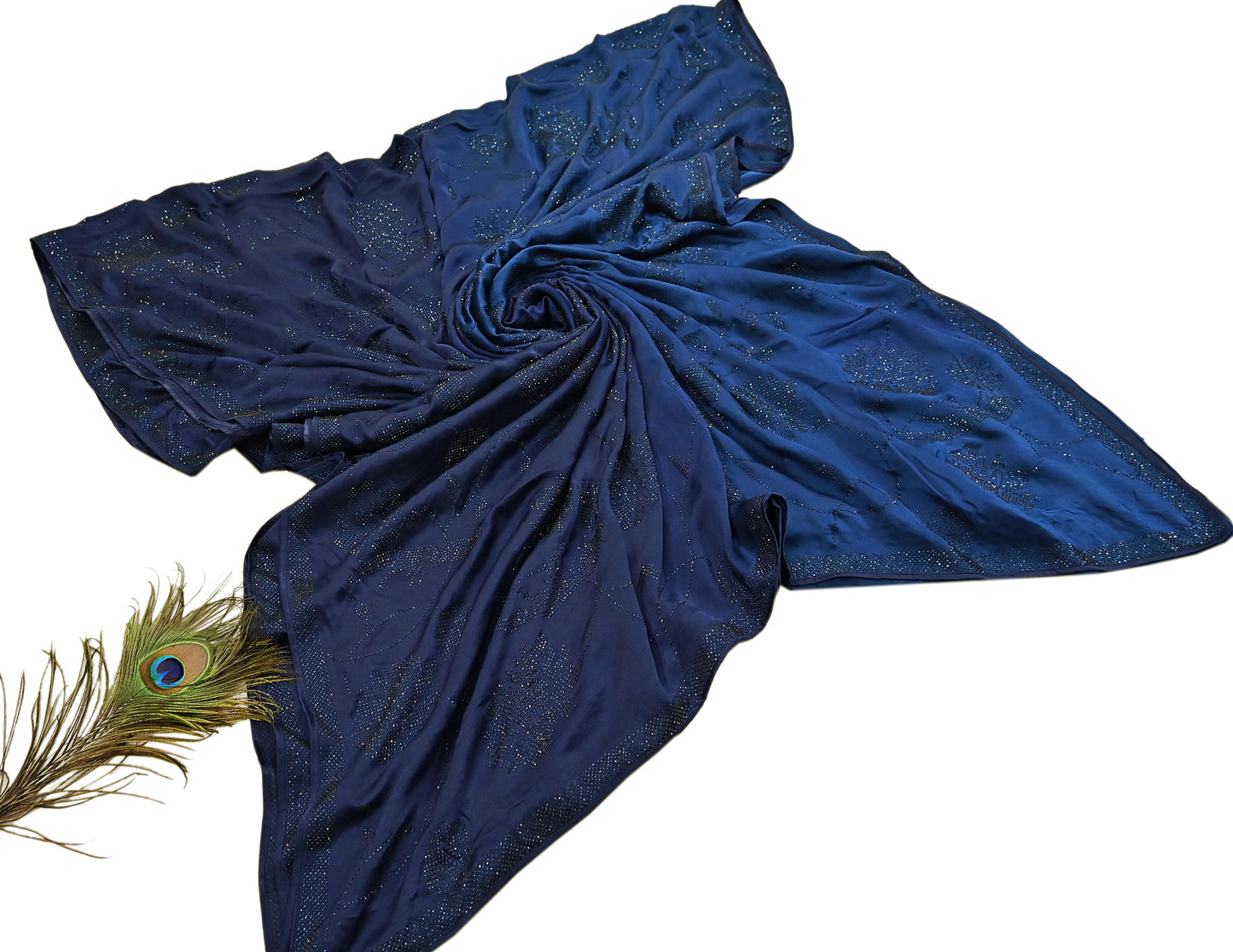 Rare Vintage Blue Pure Satin Silk Saree Hand Embroidered Fabric 5.5 Yards Sari Bollywood Party Wear Ethnic Designer Saree